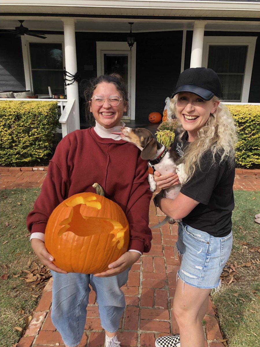 Kaci and I have carved a pumpkin together since she started at JSU. This is our last one. Today we went all out and did a Henry portrait. He thinks it’s chef’s kiss perfection! 🎃 🐶 💋