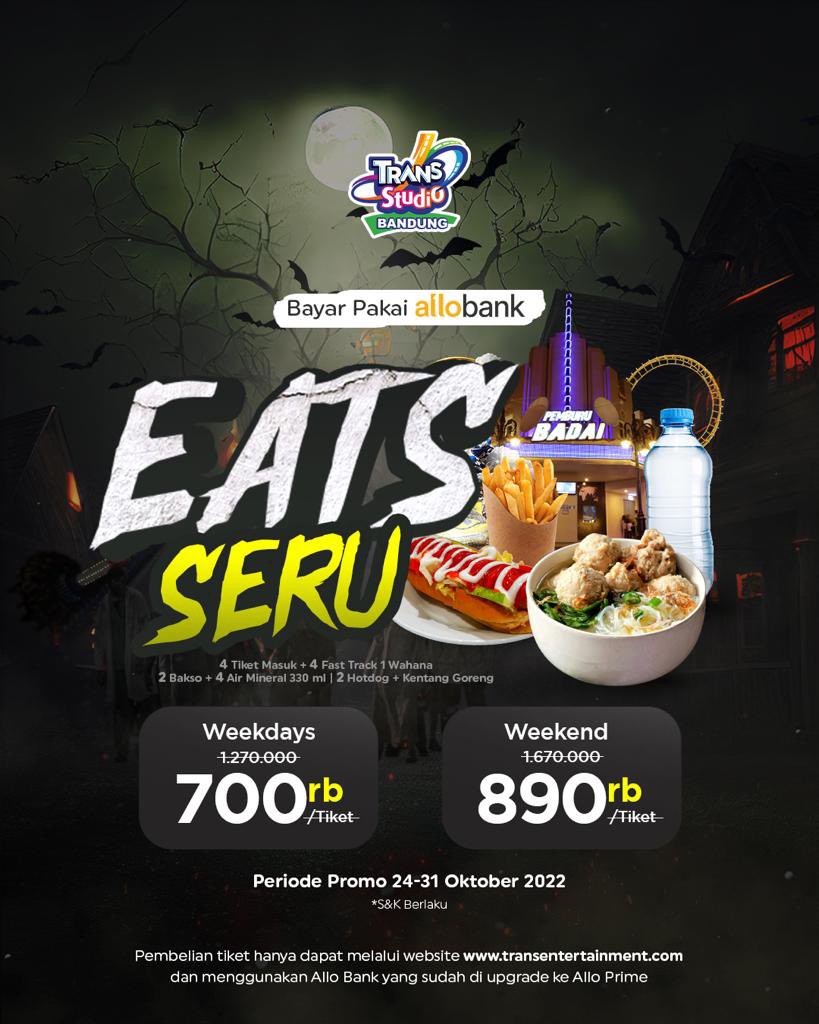 Memanggil Allo Friends yang tinggal di atau lagi main ke Bandung🧟

Kalau kamu dan squadmu bingung mau wisata kemana hari ini, nih, Mimin spill rekomendasi tempat liburan:

Main dan makan di Trans Studio Bandung ber-4 pakai Allo Bank cuma Rp890 ribu aja!