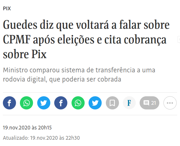 Bolsonaro fala em taxação de PIX, mas foi Paulo Guedes que em 2020 falou em voltar com a CPMF e taxar o PIX. #DebateNaGlobo