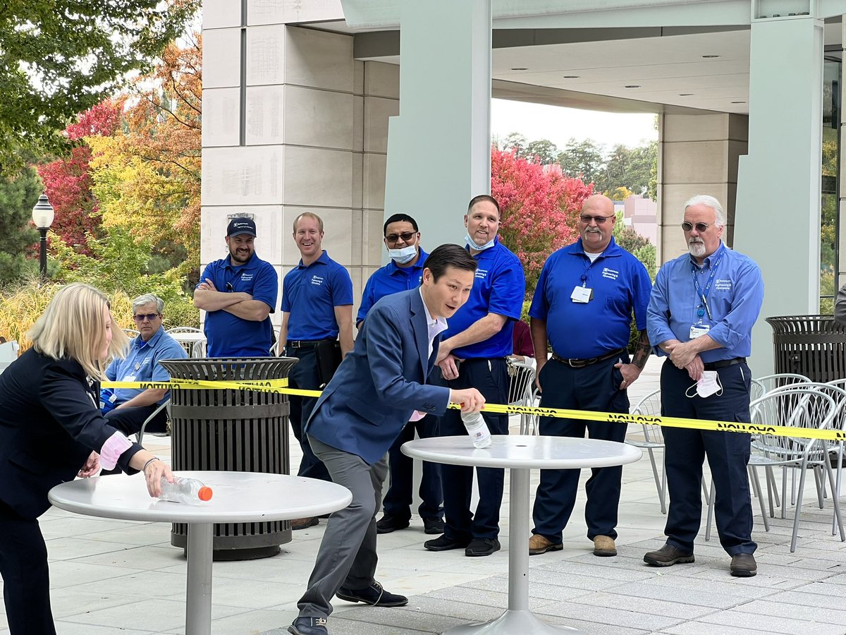 MaryDUHCOO's tweet photo. Celebrating Healthcare Engineering &amp; Operations week with a bottle flip challenge. @JonBae01 may have beat me this time but I am already training for next year! https://t.co/HNibBkrbbs