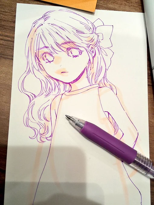 コピック原画メイキング・肌色でアタリを描く・何故かアタリをかなり無視して線が描き上がる・塗る 