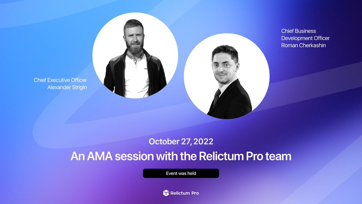 ✅ An AMA session with the <a href="/relictumpro/">Relictum Pro</a> team was held on October 27, 2022.

Dear Relictum Community,

⚡️ An #AMA session was held on the YouTube channel "David in Crypto" with 170,000 audience on Thursday.
[1/4]
