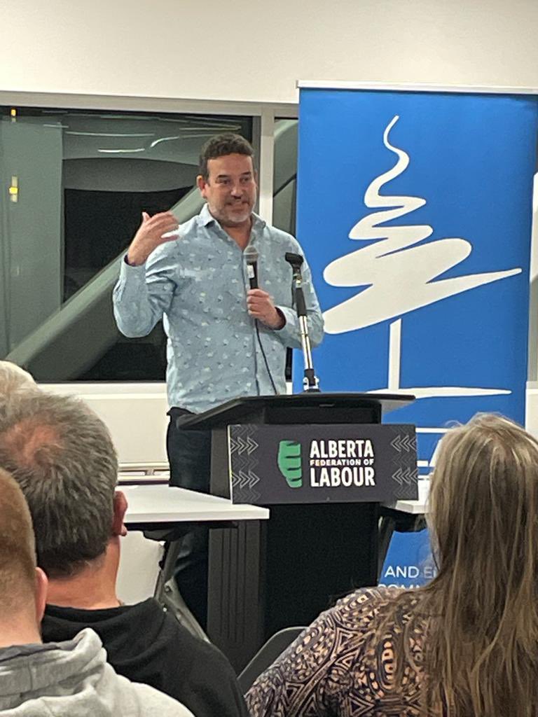 ABFedLabour's tweet photo. AFL President Gil McGowan speaking truth &amp; optimism at the Edmonton Better Way Alberta tour stop. “This is OUR Alberta too”. 
https://t.co/GTLfXhPI6m
#ableg #abpoli #cablab #ablab #betterway #betterwayalberta https://t.co/C7q0o7yiRX