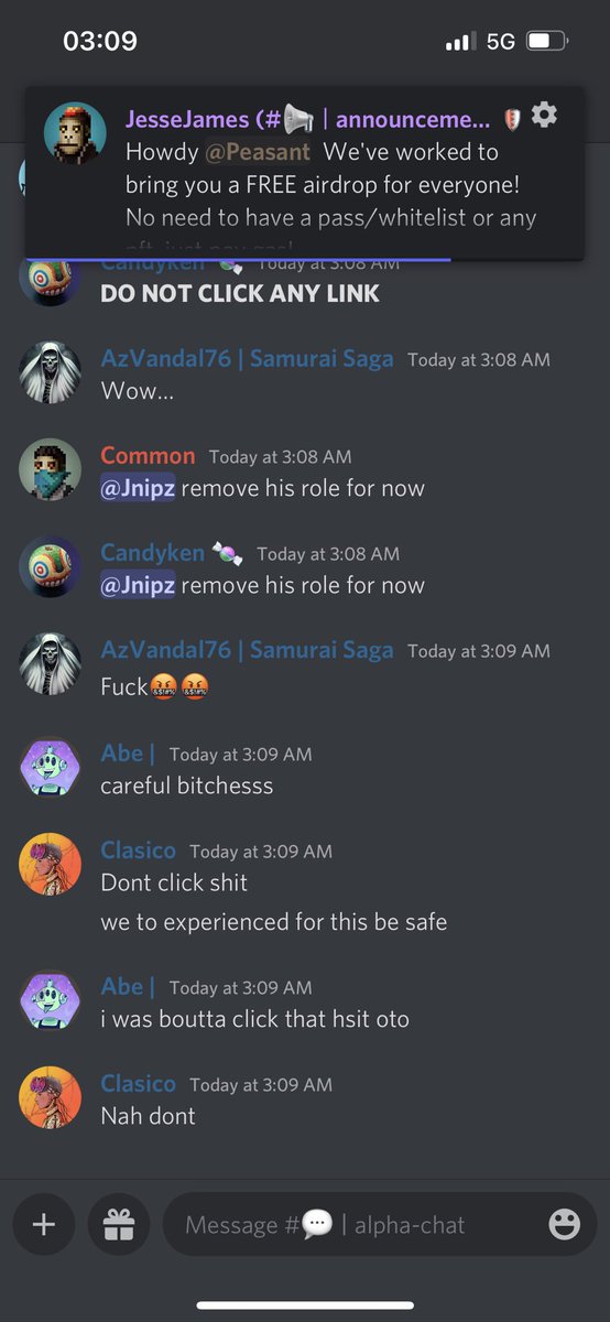 <a href="/NFTInfernals/">The Infernals</a> discord hacked don’t click any links 👀