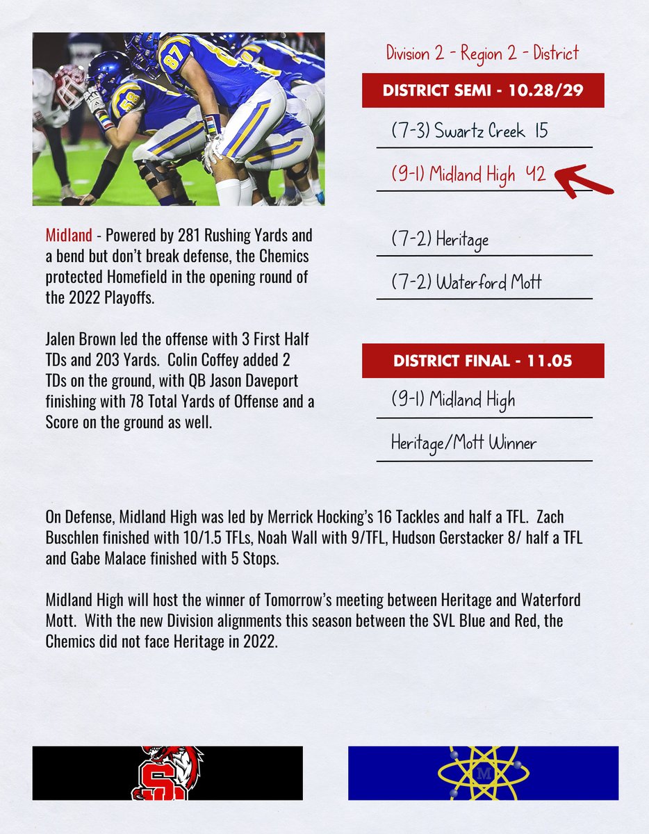 SVL Football in the Districts ➡️ Midland High advances with a big opening round win over Swartz Creek at home!