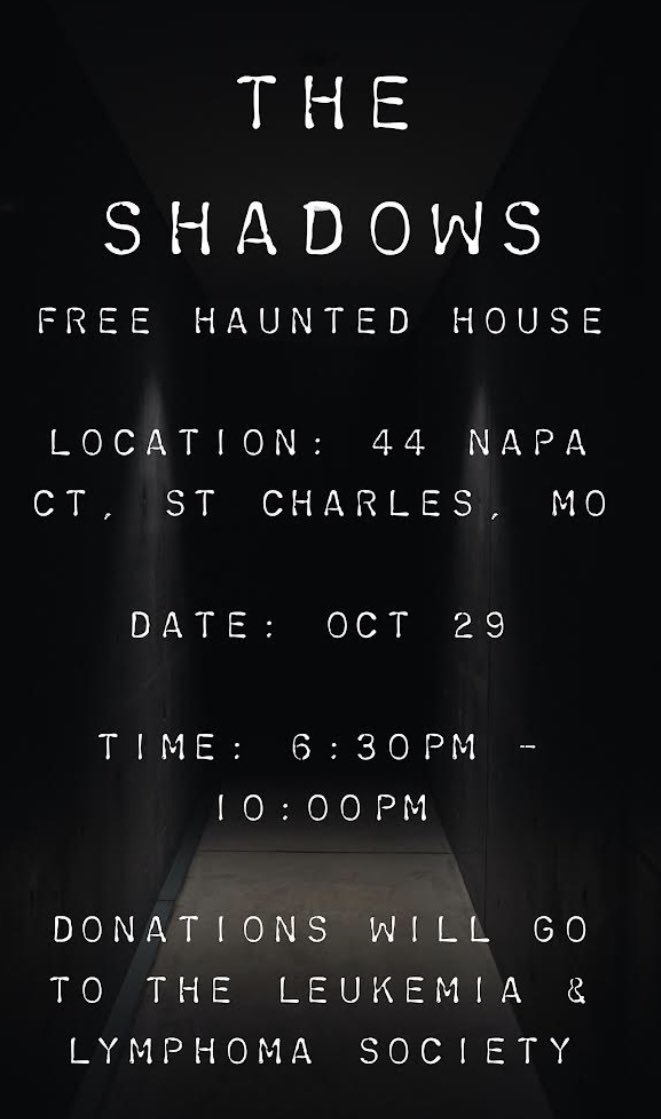 Caritas’ own Carter Zelnis is putting on a FREE Haunted Trail for charity!  All donations will go to the Leukemia and Lymphoma Society in honor of Dignitas Senior, Luke Kahrhoff.  Come have a good time for a great cause Saturday! #sixhousesonehome