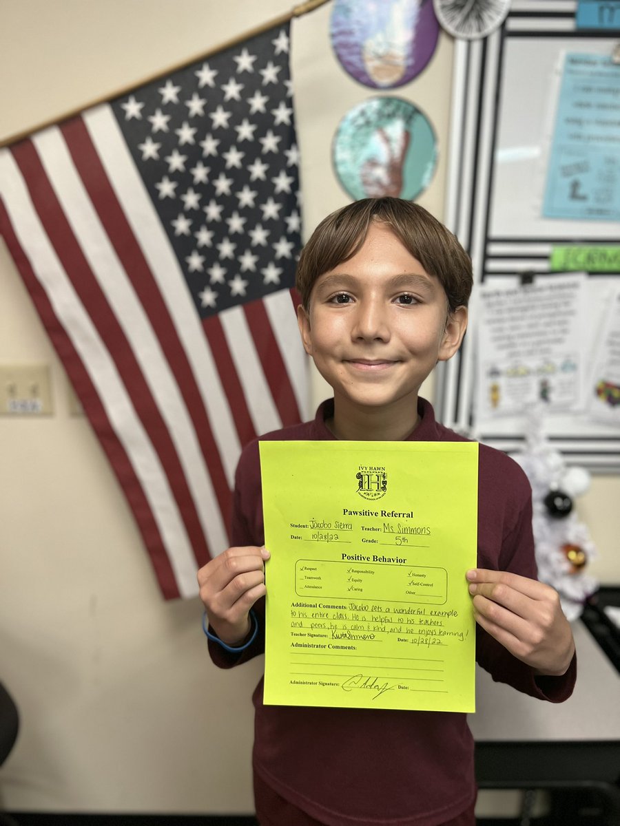 KristaSimmonsFL's tweet photo. It makes me so happy to introduce our “Pawsitive” referral recipient, Jacobo! He sets a shining example for all, is such a great friend and always offers help to his teachers. Way to go, Jacobo! ⭐️🐾 @KatiePerrick @IvyHawnSuhr https://t.co/OpfjjSRHwV