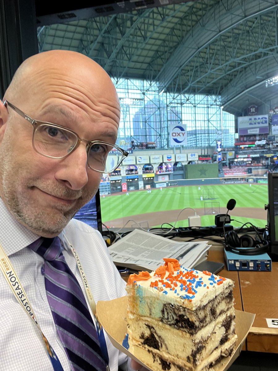 Fired up for my 12th (and final) #WorldSeries on ⁦@MLBonESPNRadio⁩. Have loved every minute of this gig. And there’s cake.