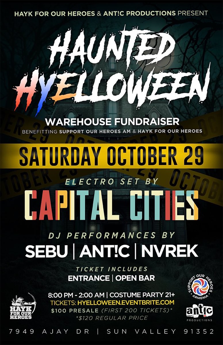 TOMORROW NIGHT! We're playing music and raising funds for @haykforourheroes &amp; @supportourheroesam to aid families in Armenia this winter. Performances by <a href="/capitalcities/">Capital Cities</a>, <a href="/sebusimonian/">Sebu</a>, <a href="/its_antic/">Ant!c</a> and myself! Open bar included with ticket. 21+ 🙌 link in bio for tickets 🎟