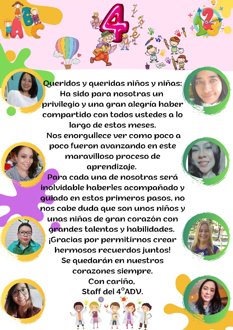 glendi_rivera's tweet photo. 🔊Muchísimas gracias padres de familia , niños y niñas, estoy muy orgullosa todo el trabajo que  realizaron a lo largo  de todo el año escolar♥️💯 ¡Llegamos a meta! ⭐️Ya están listos para iniciar el 5ADV, les deseamos unas felices vacaciones👏💃🕺 https://t.co/kuqR1X87c8