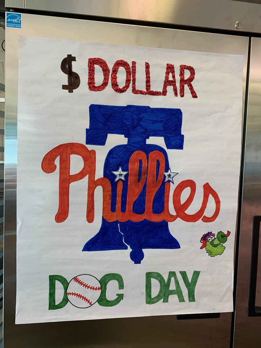 PitsakisClass's tweet photo. @GdubEagles @Phillies Dollar Dog Day was a huge success! #CTE students prepared all the baked goods scratch, as we cheered the #Phils to victory! A portion of the profits will go to #Phillies Charities! @watlington_sr @PHLschools #WorldSeries #PitsakisClass #PHLed #SDPBelieve https://t.co/2Y8uRsfNQX