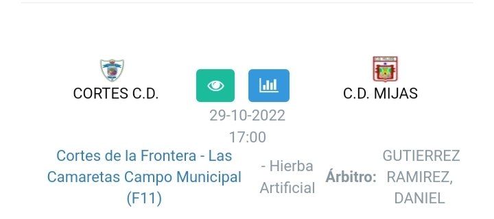 HORARIO de la categoría Juvenil | Jornada 5️⃣

🆚 <a href="/CDMijas/">Club Deportivo Mijas</a>
🏟️ Jacinto Téllez Villanueva 
📆 Sábado 29 de octubre
⏱ 17:00 horas

#CDCortes | #VamosCortes