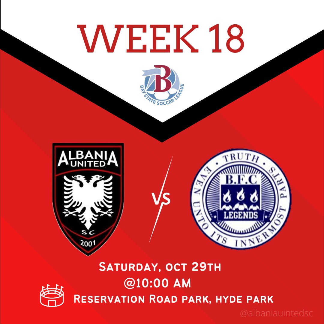🏆BSSL D1 Week 18
📅Saturday, Oct 29th
⏰10:00AM
🏟️Reservation Road Park, Hyde Park
⚔️<a href="/BfcLegends/">BfcLegends</a>