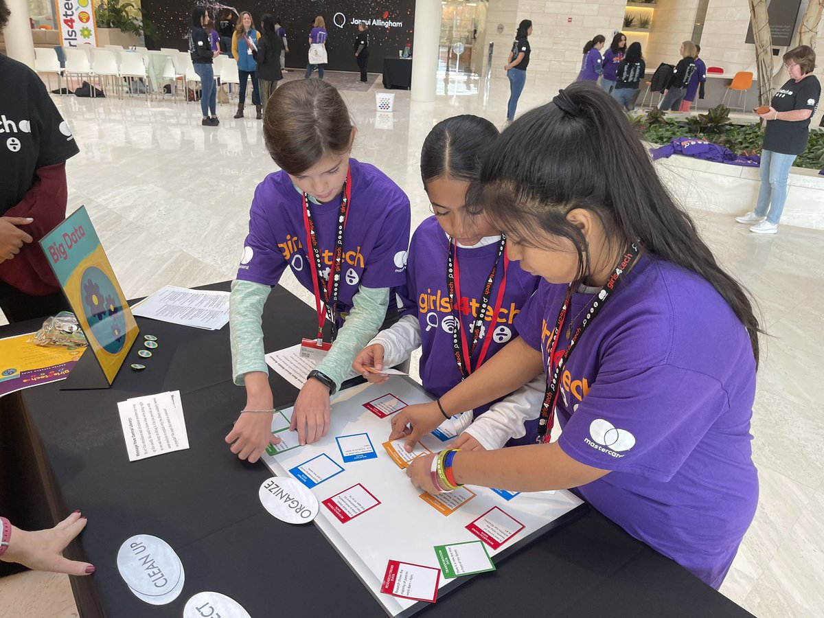 AMDTechnology's tweet photo. Algorithms, cryptology, all things digital, and so much more! Our girls had a blast learning from MasterCard’s volunteers today during our Girls4Tech field trip! Thank you @sswarner12 for an amazing experience! #opride #AMDrocks @girls4tech @volunteerNYnow @OssiningSchools https://t.co/rpGoeOaxJV