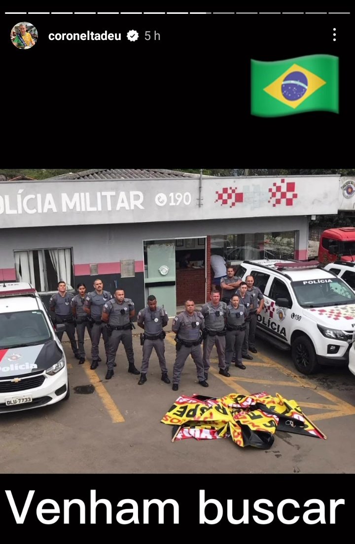 desmentindobozo's tweet photo. Em SP parece que tá proibido colocar faixa pedindo respeito com a favela e indo contra Bolsonaro e Tarcísio, que a PM vai lá e tira 🤷🏻‍♂️ https://t.co/4gBAplwvFq