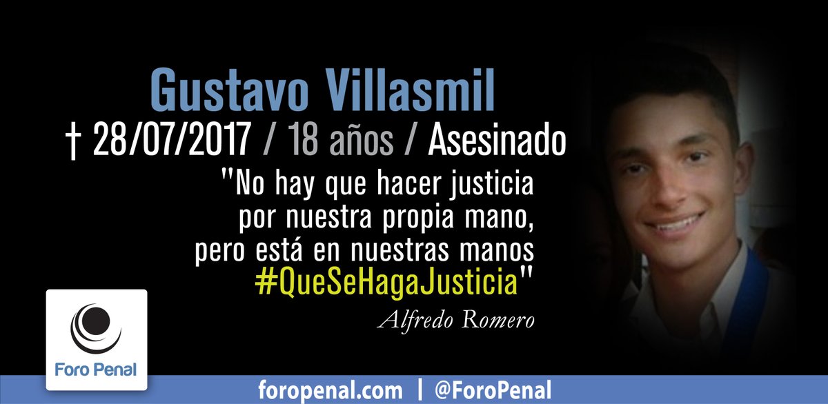 #28O Hoy se cumplen 5 años y 3 meses de la muerte de 𝗚𝘂𝘀𝘁𝗮𝘃𝗼 𝗩𝗶𝗹𝗹𝗮𝘀𝗺𝗶𝗹 el 28/07/2017.
No lo olvidemos. #QueSeHagaJusticia - Foro Penal  
Venezuela
Mas información sobre el caso aquí: ow.ly/Y2gq50yYKH1