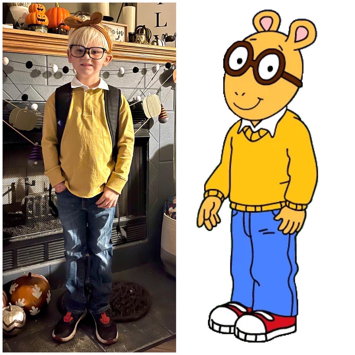 QueenJamesI's tweet photo. @PBSKIDS my son Arthur, dressed as Arthur, his favorite book character for red ribbon week.  #arthur https://t.co/SYUh6SMD2p