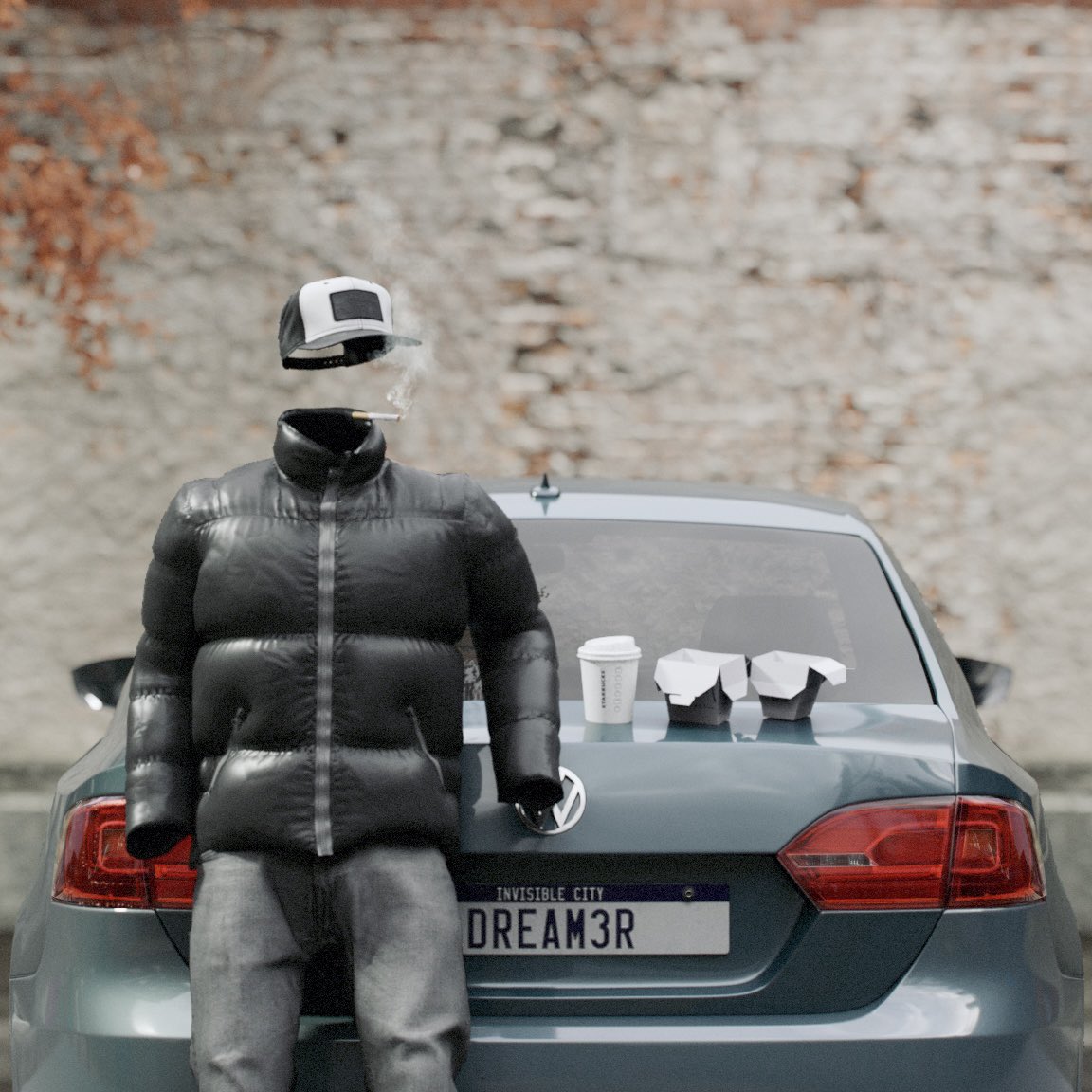 While some invisibles have lunch at their desks, Wyatt eats on parking lots (Kung Pao Chicken and black coffee, as usual ☕️🥡). #WyattTheDream3r