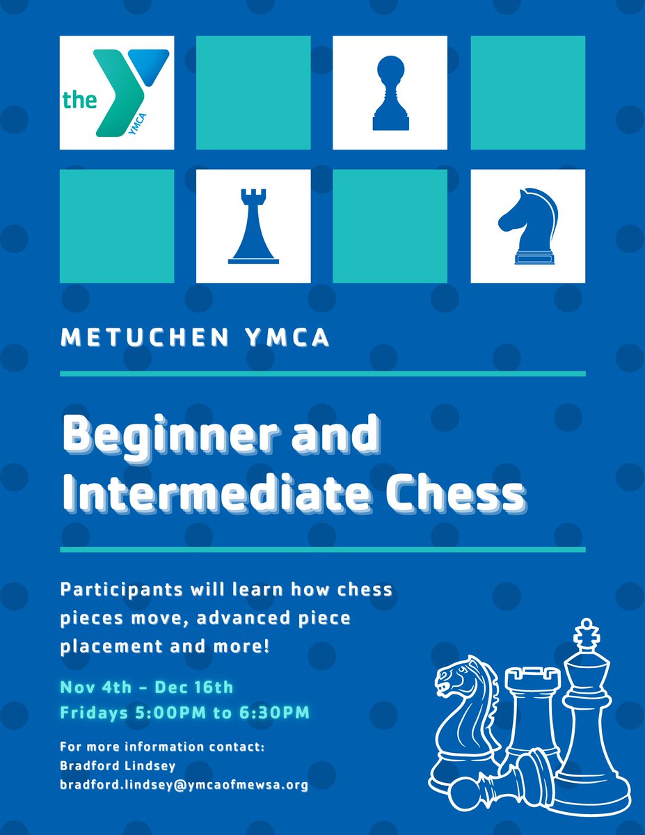 MetuchenYMCA's tweet photo. Register for our chess classes! We teach at both beginner and intermediate levels. Enroll today! https://t.co/a0gXzb2yWE ♟️ #YMCA #Chess #MetuchenNJ https://t.co/pa39Mths3S