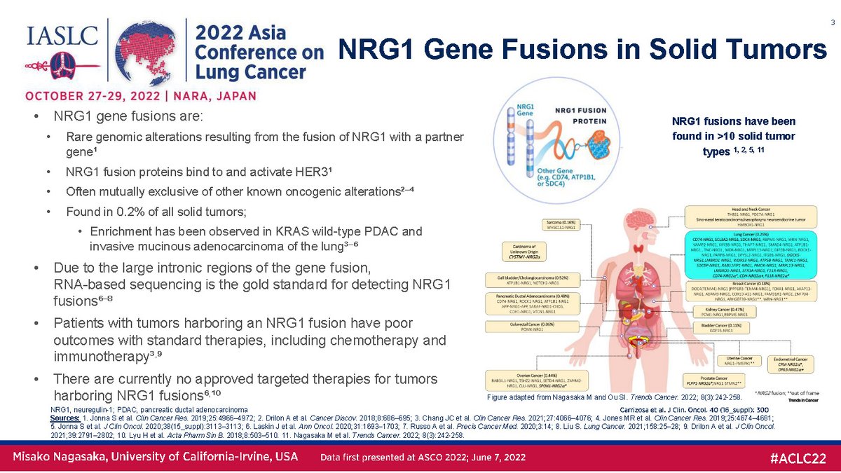 HHorinouchi's tweet photo. @MNagasaka presented the initial efficacy and safety of seribantumab in solid tumors harboring NRG1 fusions  (CRESTONE). #ACLC22 @IASLC #LCSM https://t.co/xcD68FLQZ6