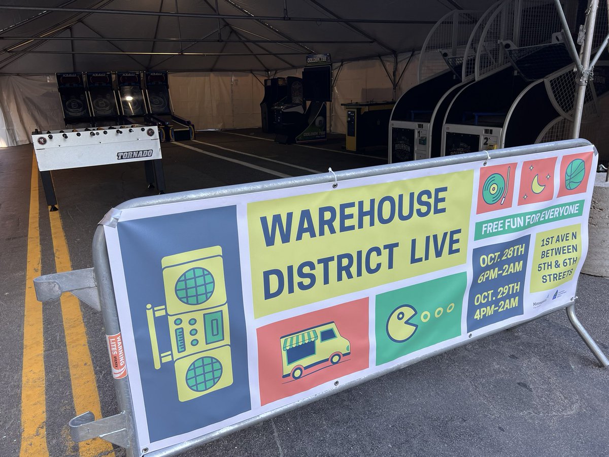 Set-up is complete at Warehouse District Live! Stop by for food trucks, free arcade games and more tonight beginning 6 pm and tomorrow beginning 4 pm at 1st Ave between 5th and 6th. #mymplsdt