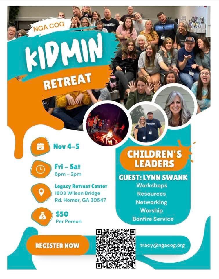 NGACOGYOUTH's tweet photo. Just days until the KidMin Leaders’ Retreat!  To register, you may scan the QR code on the flyer or click on the following registration link: https://t.co/KLcpr7BdDO https://t.co/6XeRsekODP