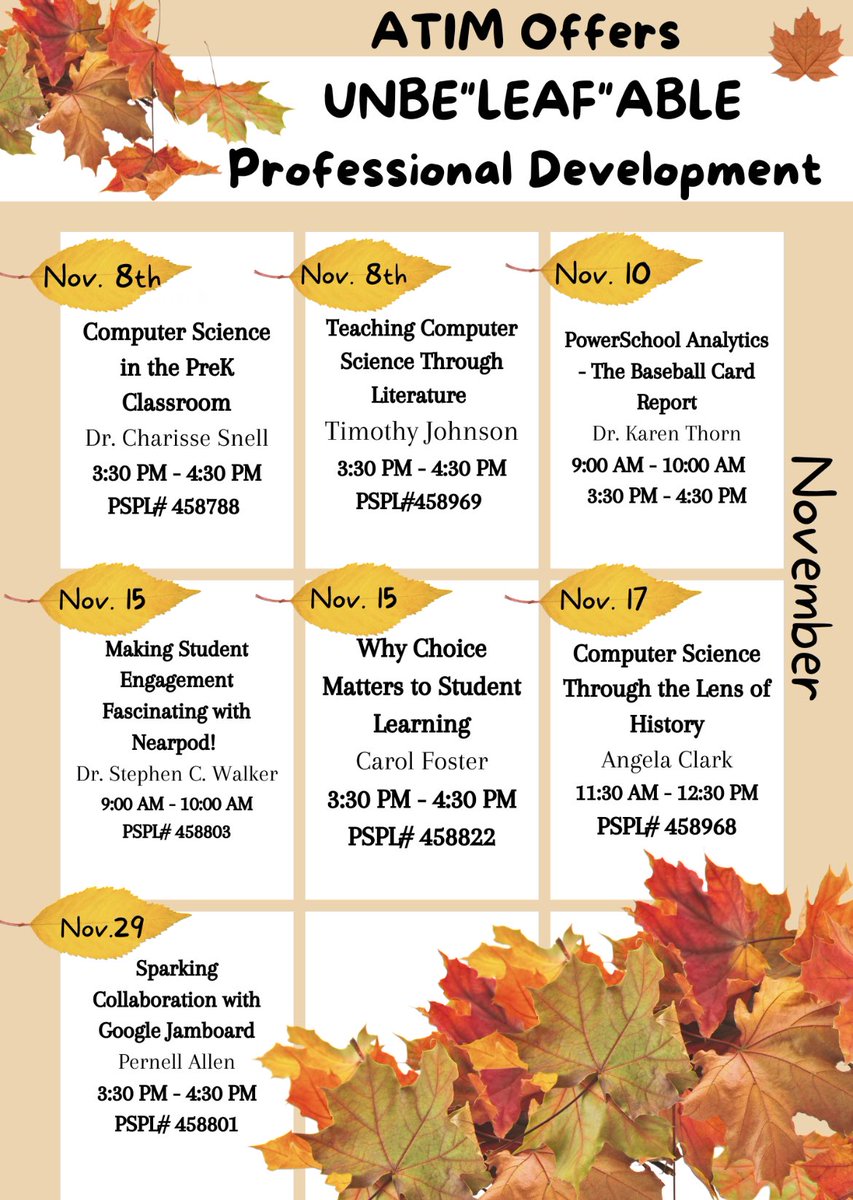 atimpd's tweet photo. Join us in November for some awesome topics! #atimpd @AlabamaAchieves https://t.co/XhcMNbLN2d