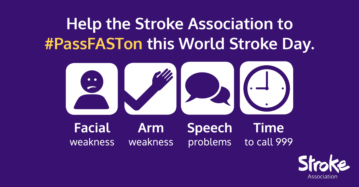JoStevensLabour's tweet photo. Stroke strikes every five minutes in the UK. Would you know how to spot the signs of a stroke in yourself or someone else? The FAST test can help: 

F - Facial weakness
A - Arm weakness
S - Speech problems
T - Time to call 999

Find out more: https://t.co/iFXqCsBTF4

#PassFASTon https://t.co/A5FEuB76ZW