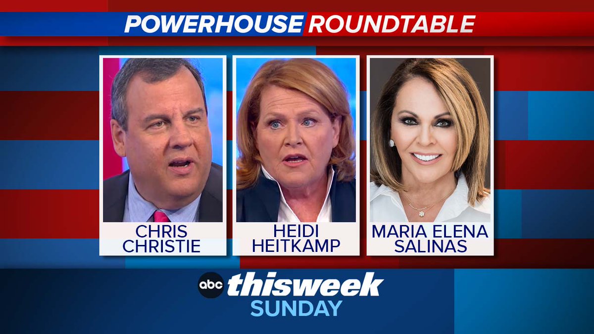 .@GovChristie, @HeidiHeitkamp, & @MariaESalinas join the roundtable live from Dallas to discuss the issues motivating voters 9 days out from the midterms on a special edition of @ThisWeekABC abcn.ws/3zmMyh1