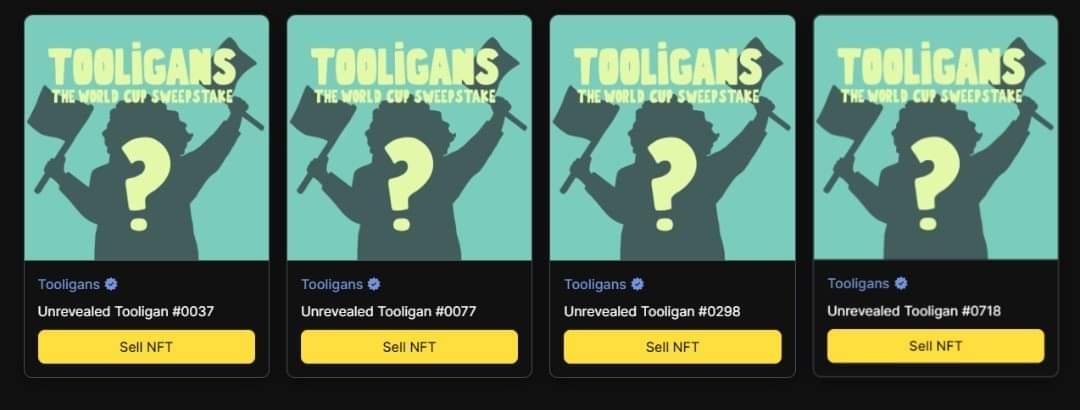 Love me some Tooligans! Congratz @CnftTools on the sellout in 7 minutes and looking forward to the world cup and many more events! #Cardano #NFTs #ADA