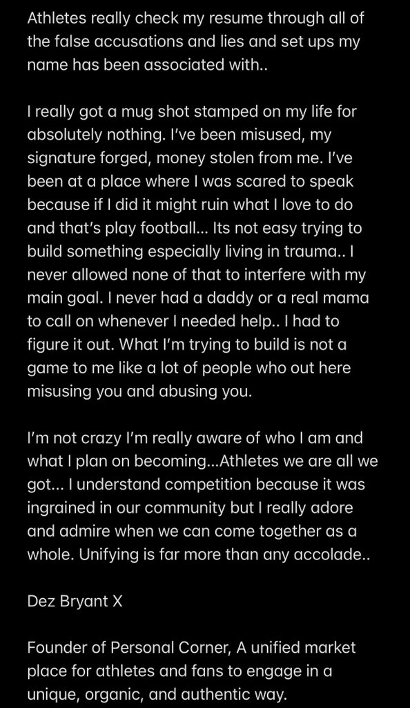 DezBryant's tweet photo. Message to the creator, the influencer, the fan, and the artist 🙏🏿  This is not a sad story this is a breakthrough. https://t.co/2ARjuxXwZS