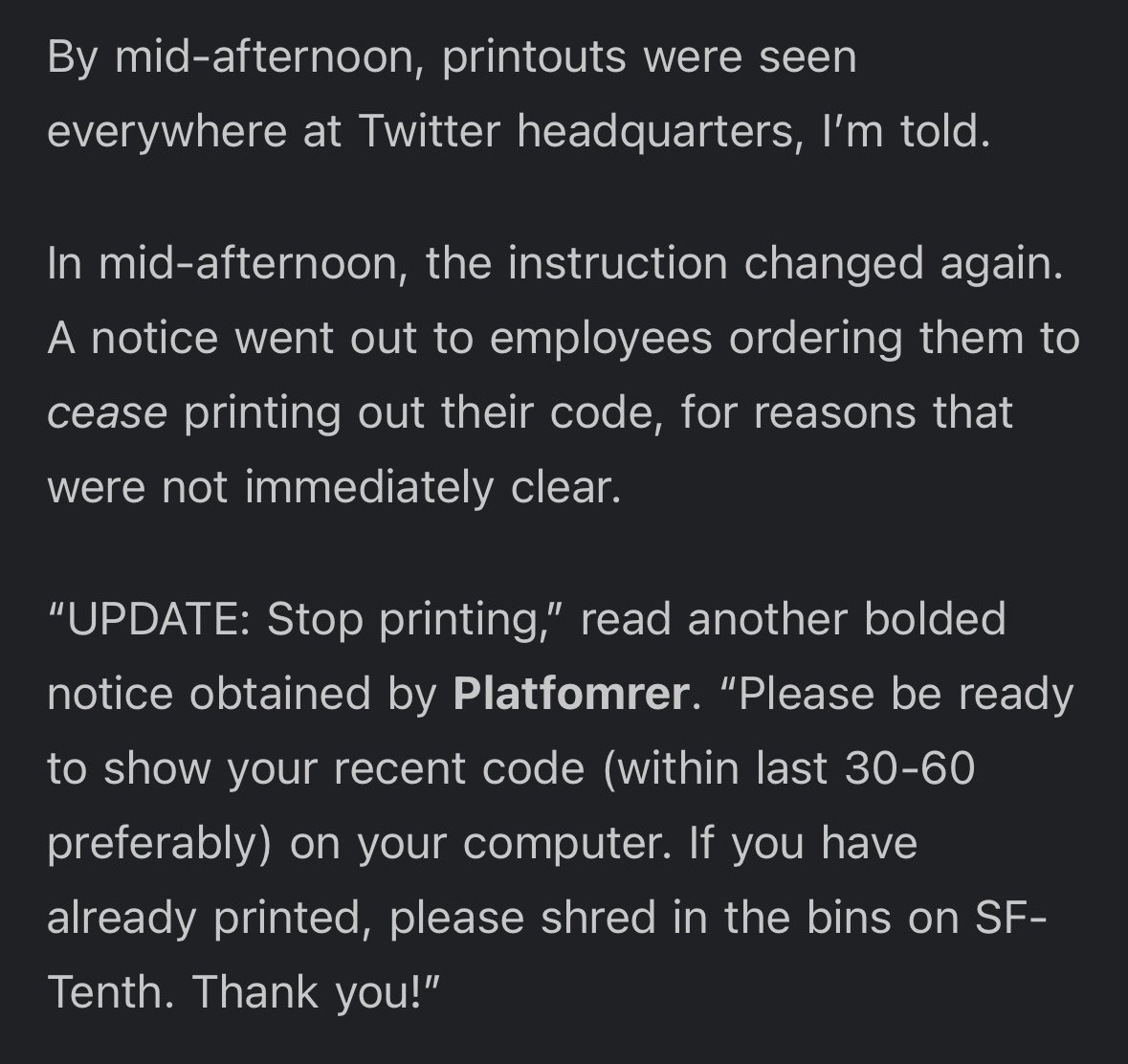 Omfg. UPDATE: STOP PRINTING is all time. This is gonna be great. platformer.news/p/elon-takes-o…