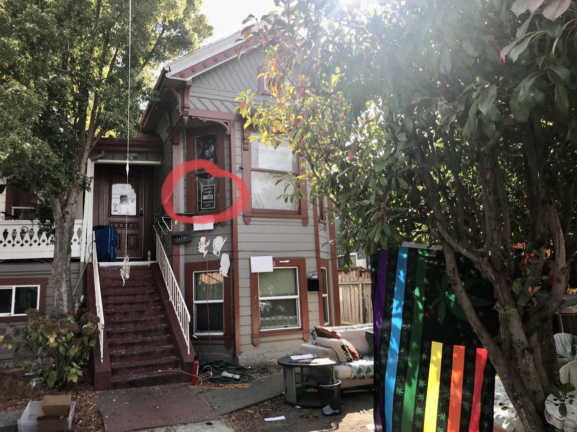 KenGardner11's tweet photo. The house of Paul Pelosi’s attacker. Check out the sign on the window.
Every. Single. Time. https://t.co/tFy2LlYbjd