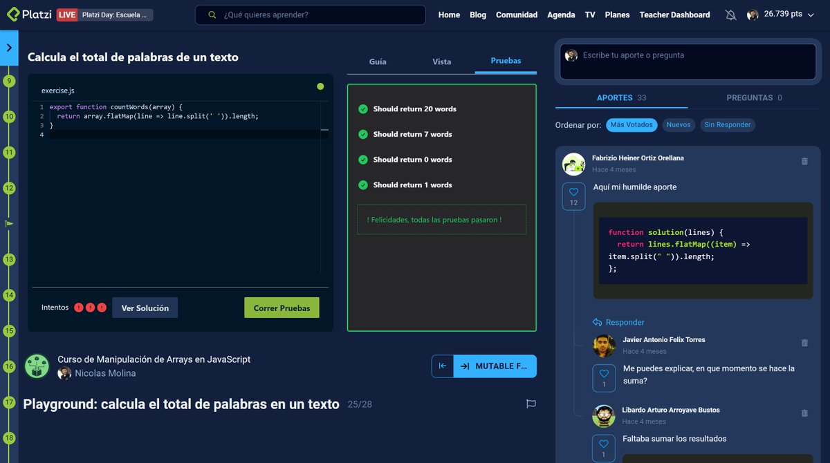 👀¿Ya probaste las clases interactivas para practicar en tiempo real lo que aprendes con JavaScript? TODOS GRATIS en #PlatziDay en los cursos de:

-Básico de JavaScript
-Manipulación de Arrays 
-Asincronismo
-ECMAScript
-Closures y Scope
-POO
Aquí: platzi.com/web-javascript…