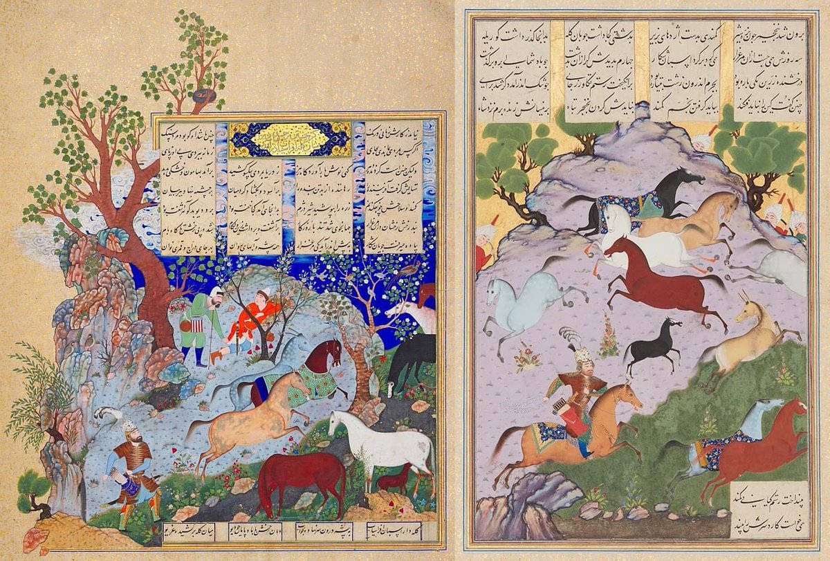 Help identify and locate Persian hero, Rostam's horse, RAKHSH and AKVAN Div as wild ass in these two folios of Tahmasp Shahname 1535 AD - One that Sothebys sold now for £ 8.1 million and other at Agha Khan Museum, Toronto