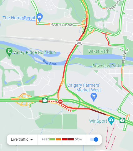 NewsRadioCGY's tweet photo. Ring Road construction super-jamming SB Stoney & EB 16th Avenue NW.
Extremely slow thru #TheRingThing
#ABRoads #yyctraffic https://t.co/JAfZ8tY3C3