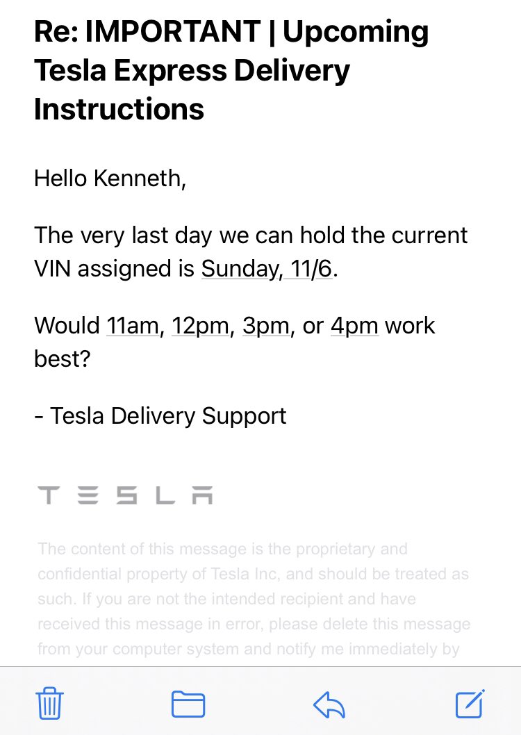 kenmoared's tweet photo. Should I run the @nycmarathon or go and pick up my @tesla?  Because of work and this marathon I’m not able to meet their Nov 3-5 pickup dates. I think @tesla is being unreasonable in not holding the car for me until the 7th.  Is this how @elonmusk runs his companies? https://t.co/2s2XV8VH1o