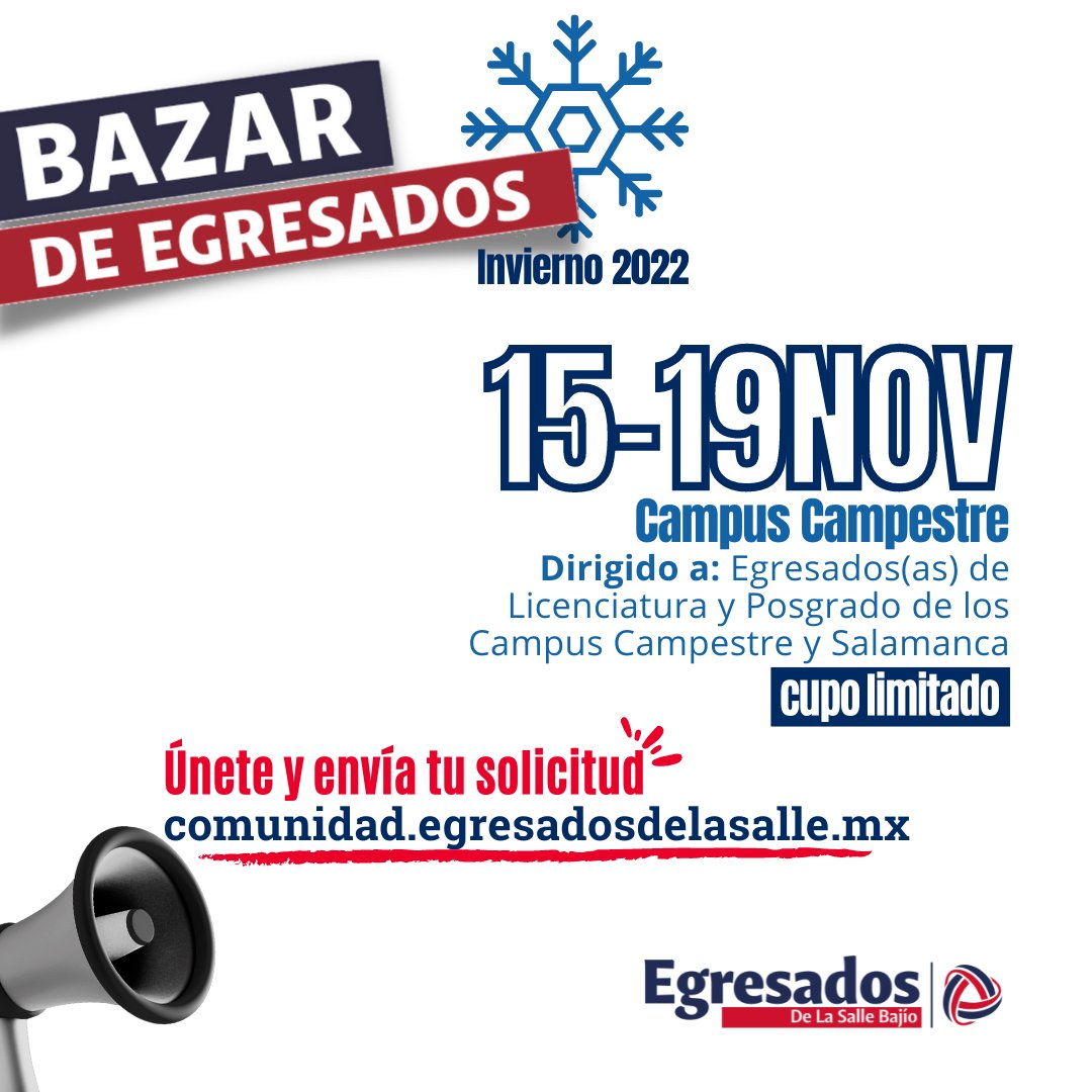 Egresados_UDLSB's tweet photo. ¿Quieres participar en el #BazarDeEgresados?🎓

👉Ingresa a la Comunidad de Egresados y envía tu solicitud: https://t.co/IykBWatJOr

#EgresadosDeLaSalle #Lasallistas #SomosDeLaSalleBJX #IndivisaManent #DesarrolloProfesional #EmprendeDeLaSalle https://t.co/mkcjSJjkAP
