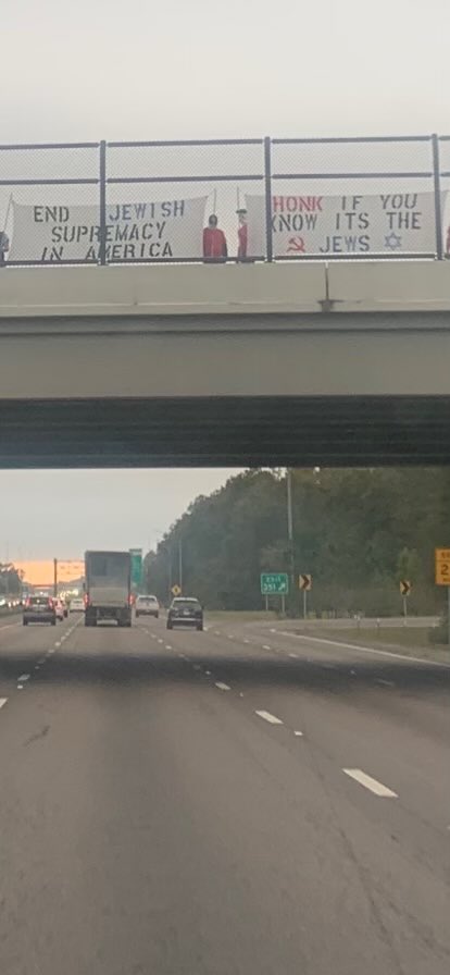 At Chaffee and I-10 in Jacksonville. #AntiSemitism on another American overpass. This is horrifying.