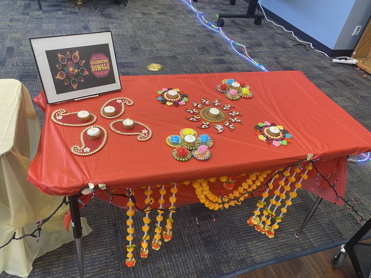 MarionB59629654's tweet photo. Celebrating Diwali with Book Club and Bollywood Club! Diyas, Rangoolis, dancing and food!#chslib #fbisd_libraries https://t.co/1v6YRJds1N