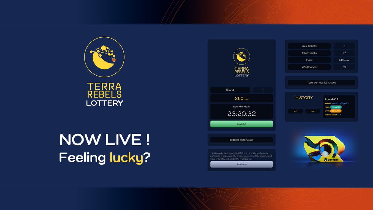 Terra Rebels announces that our first layer 2 application is ready for launch. You can navigate our website and participate here: terrarebels.net

Cost:  5,000 lunc per ticket 🎟️
Duration per round: 7 Days 🗓️ 

There is a full description on our discord.