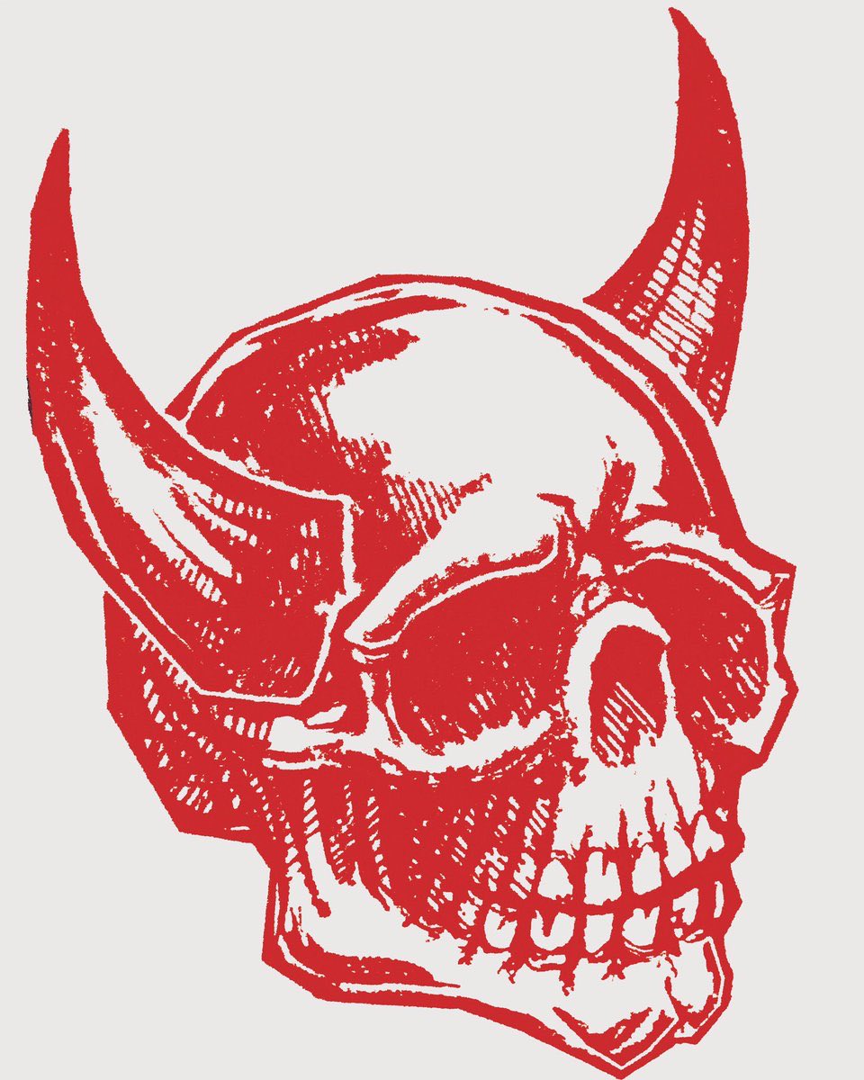 skull solo horns simple background red theme monochrome grey background  illustration images
