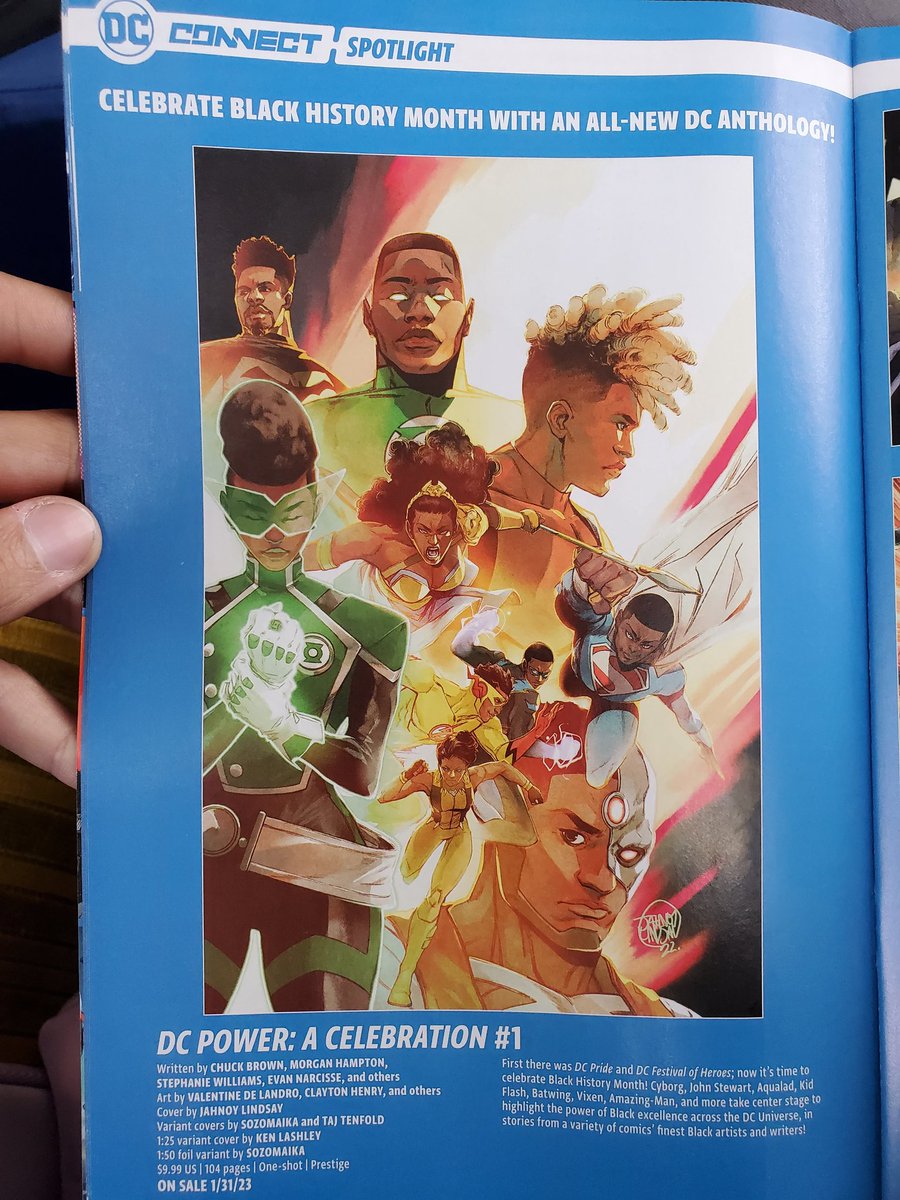 Moellennial's tweet photo. Picked up this month's DC Connect and peeped my name 😭 Shoutout @Earth_2_Comics for letting me snag two of these. https://t.co/QhcXYQ0d1R