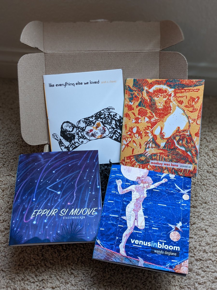 Look at this absolute feast from @porkbellypress! I know I went to buy one chapbook, but I checked out with four. I'm so excited about them all! 😍📚❤️ @sa_chavez7 @JasmineAn @wandadeglane #staceybalkun