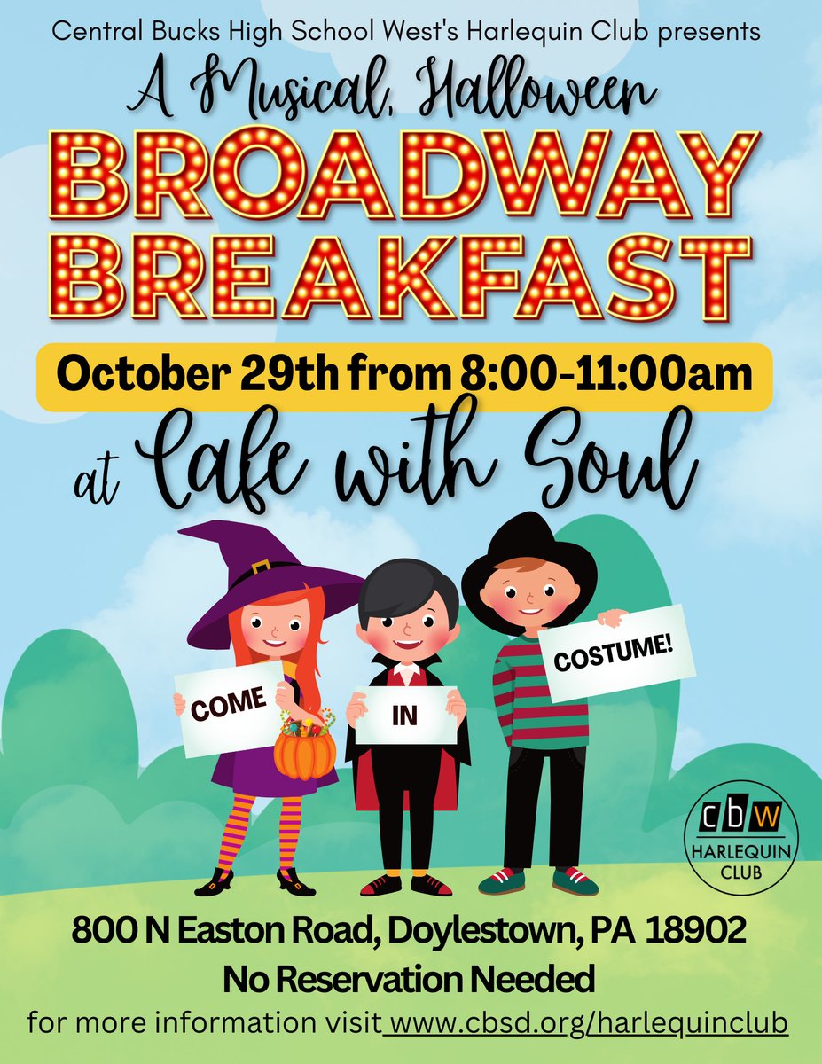 Tomorrow at Cafe Soul Doylestown! 8-11am <a href="/CBWestHS/">CB West High School</a> <a href="/CBSDMusic/">Central Bucks Music</a> <a href="/HFDoylestown/">Hulafrog Doylestown</a> #broadwaybreakfast #cbwest #cbwharlequin