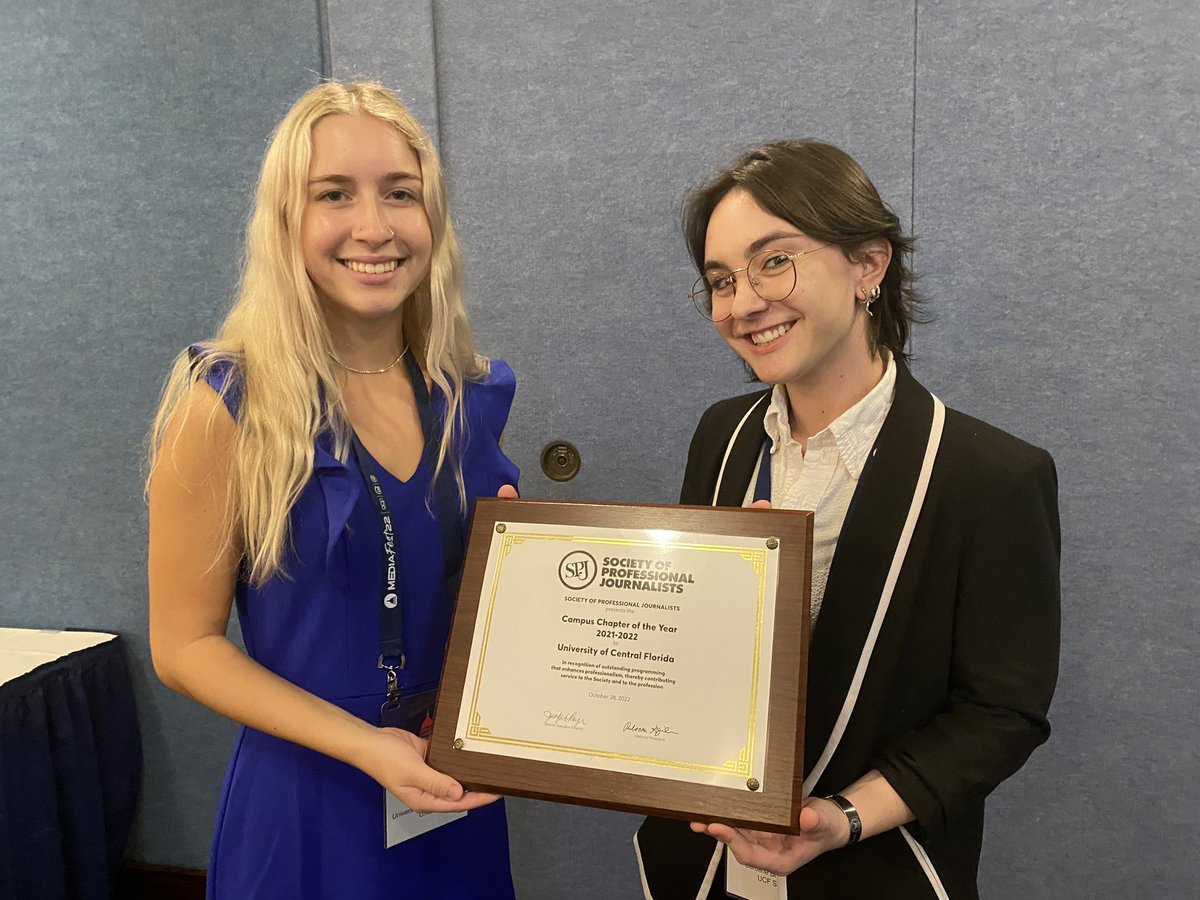 CBrauchlerNews's tweet photo. @SpjUcf has officially won a national award for @spj_tweets Campus Chapter of the Year! 
We are also taking home awards on behalf of @UCF’s Nicholson School of Communication and Media for Campus Program of the Year! Thank you to everyone who made these incredible awards possible. https://t.co/GGN6y3QAGD