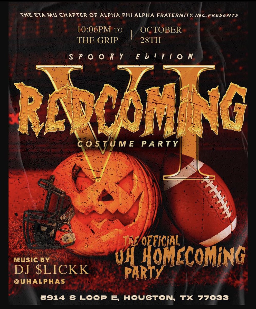 Redcoming VI, the Houston Alphas’ stable homecoming event is TONIGHT🏈🎃 

You don’t want to miss it‼️