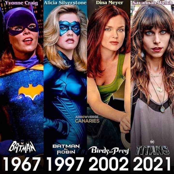 Here's my latest appreciative tweet for the many glamorous actresses who have graced our screens in the role of Batgirl.
#YvonneCraig
#AliciaSilverstone
#DinaMeyer
#SavannahWelch
#Batgirl
#DCComics
#DCComicsForever