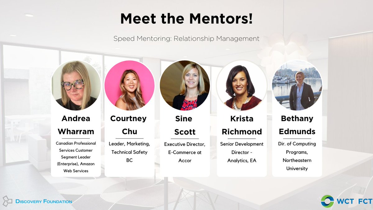 Check out the amazing group of Mentors we've got joining us on November 8th for an evening of Speed Mentoring on Relationship Management! #mentoring #wctbc 

Want to hear their advice? Register as a Mentee for the event here: bit.ly/3SxfpqM