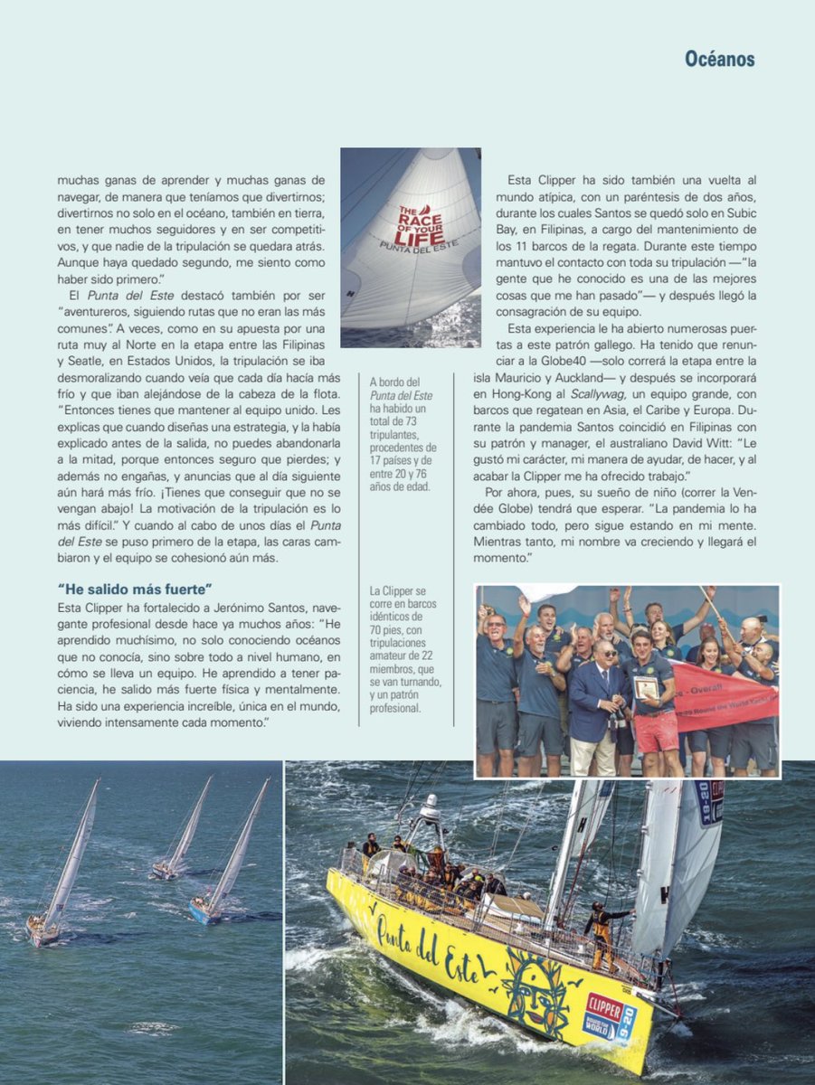 JeronimoRacing's tweet photo. #puntadeleste makes history with 2nd place on the Clipper Round the World Race 🙌. Thank you @nauticayyates for the article. https://t.co/Dk6UpYkU3h  page 160. 
#sailing #clipperrace https://t.co/WtBg3t9RJg